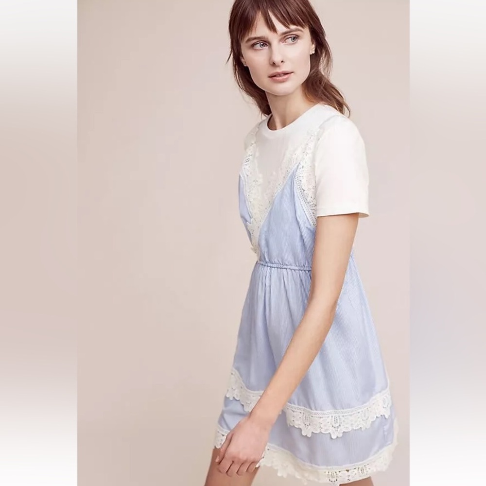 Anthropologie Blue and White Lace-Trim Slip Dress - Picture 4 of 5